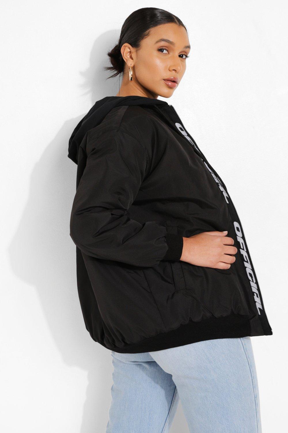 Black WOMEN Oversize Fit Thick Sweatshirt Fabric Bomber Jacket 2941114