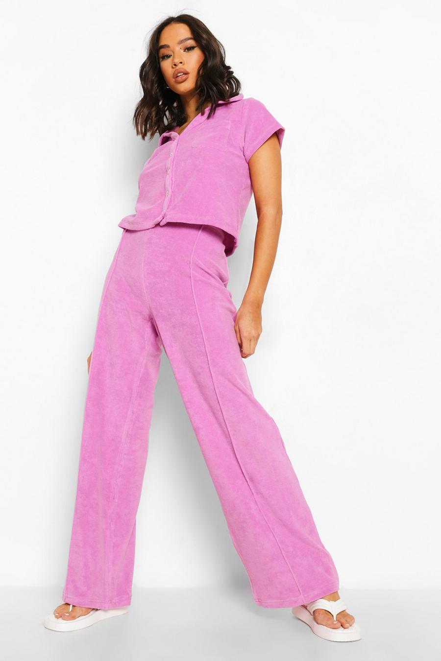 Lilac Towelling Wide Leg Joggers image number 1