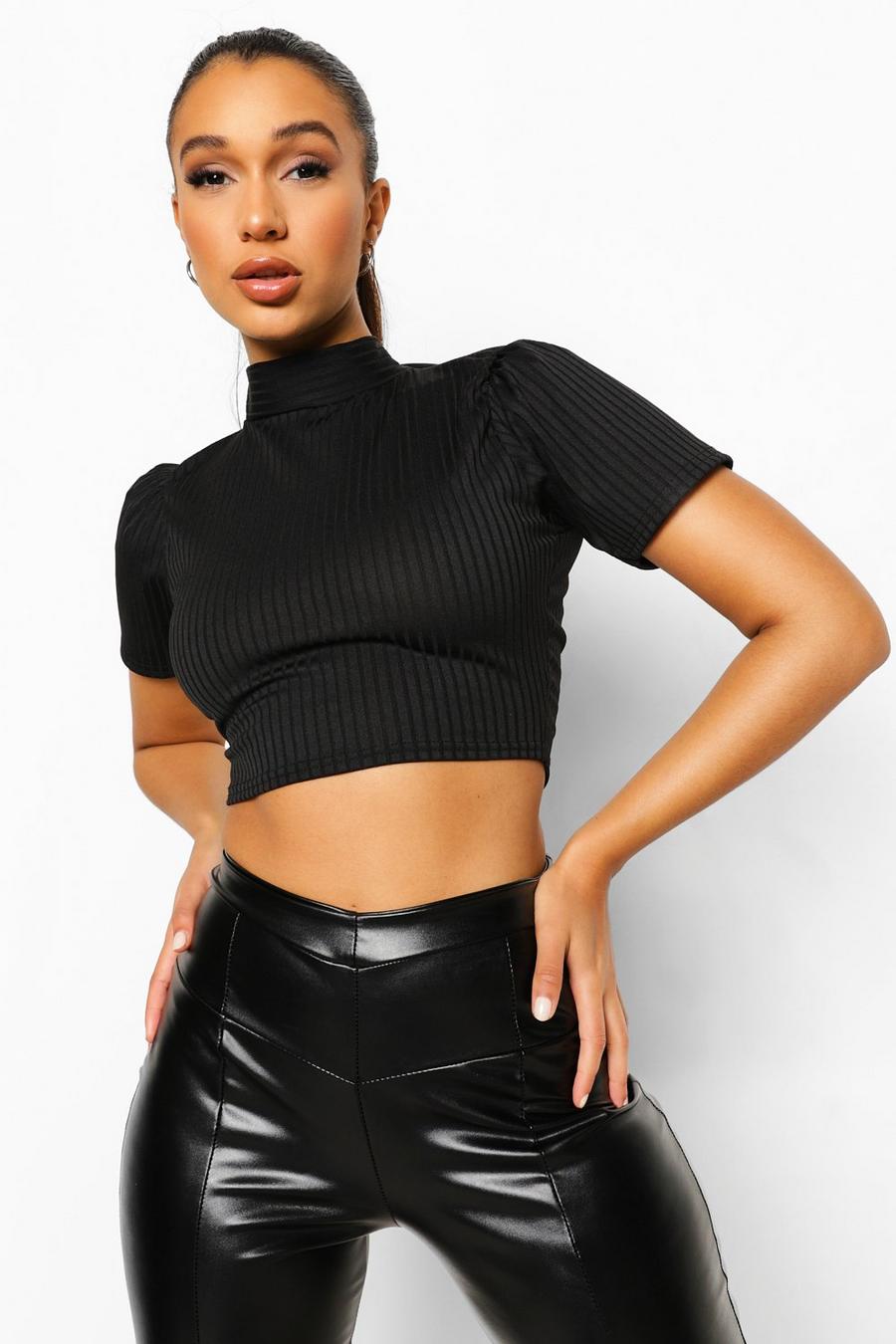 Black Backless Puff Sleeve Top image number 1
