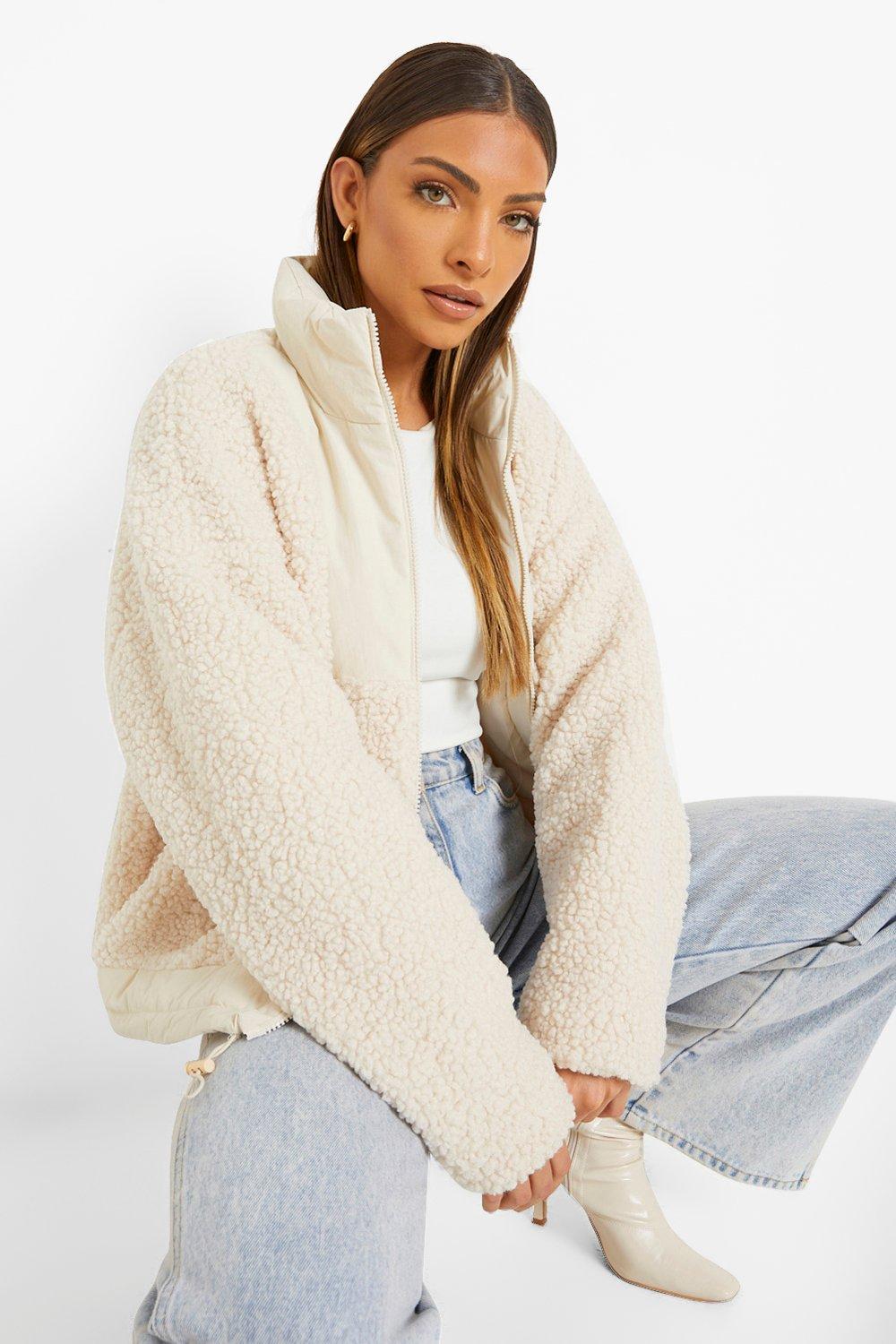 Funnel Neck Teddy Faux Fur Jacket