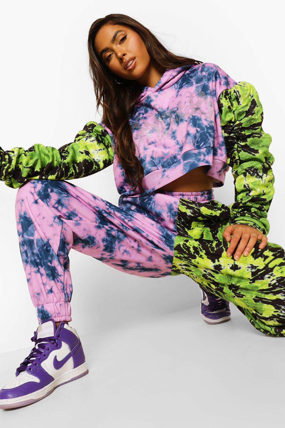 Half And Half Tie Dye Joggers boohoo IE