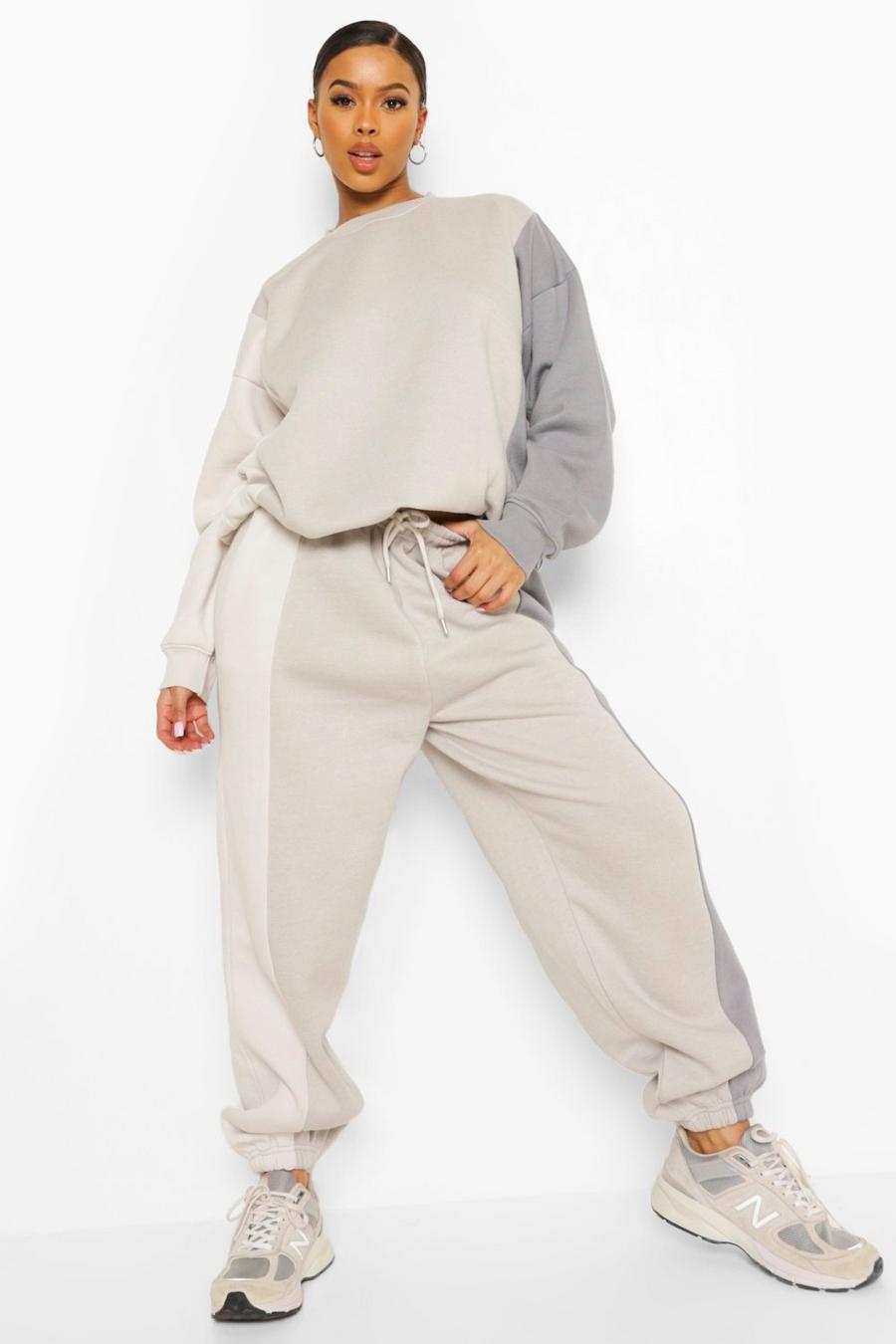 Grey Color Block Sweater Tracksuit image number 1