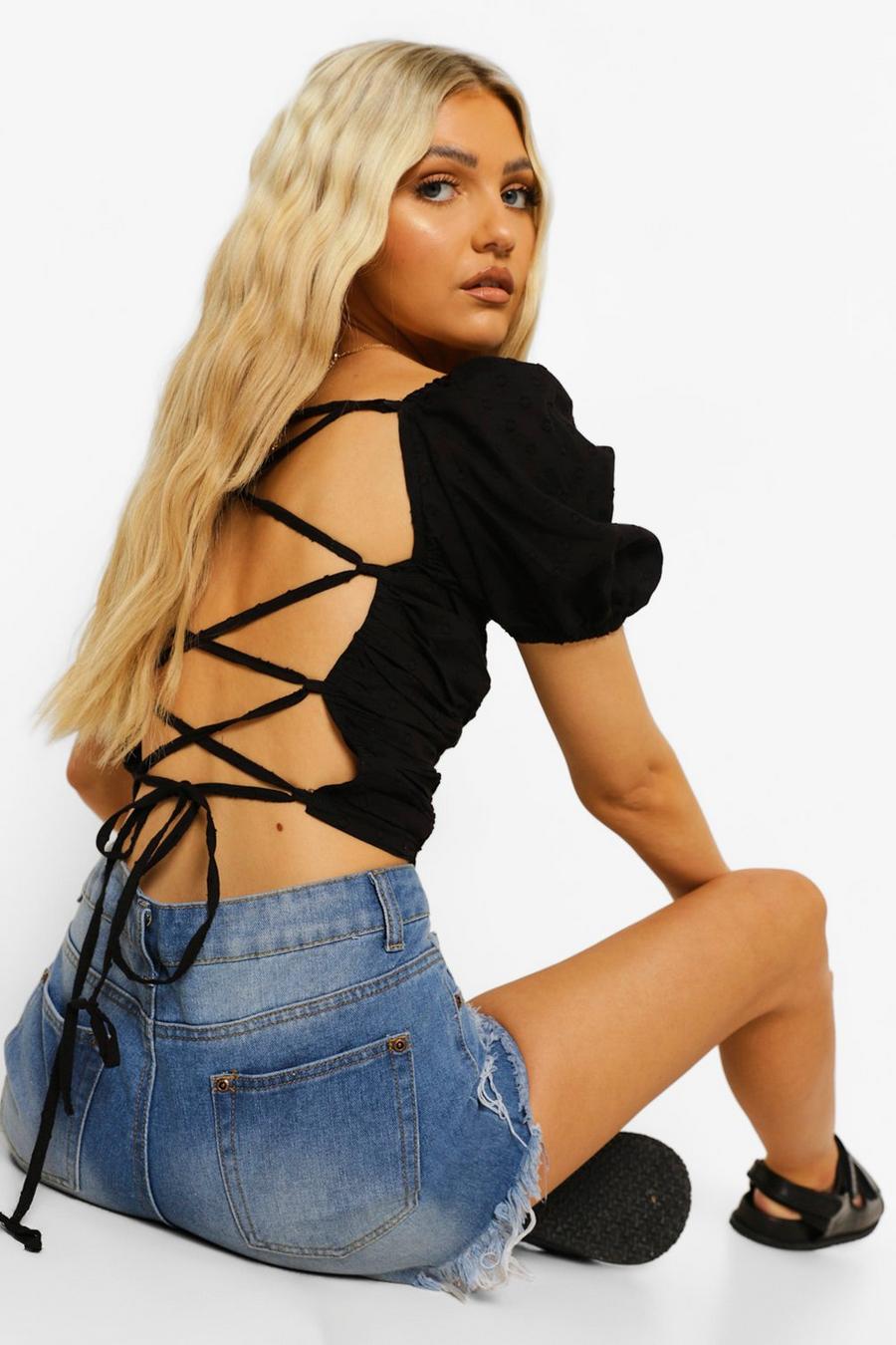 Black Woven Dobby Strappy Back Top image number 1