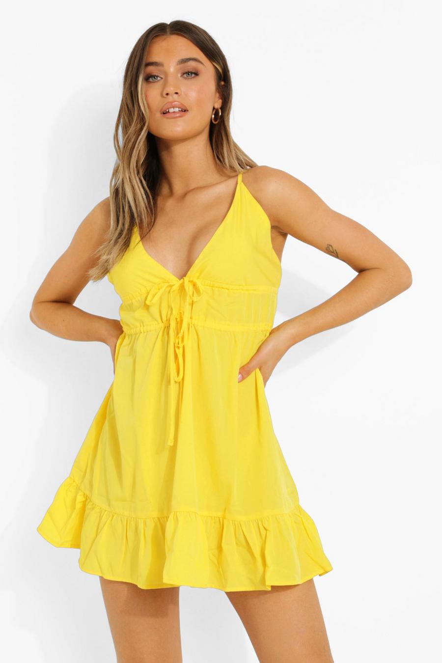 Bright yellow Woven Strappy Tie Detail Sundress image number 1