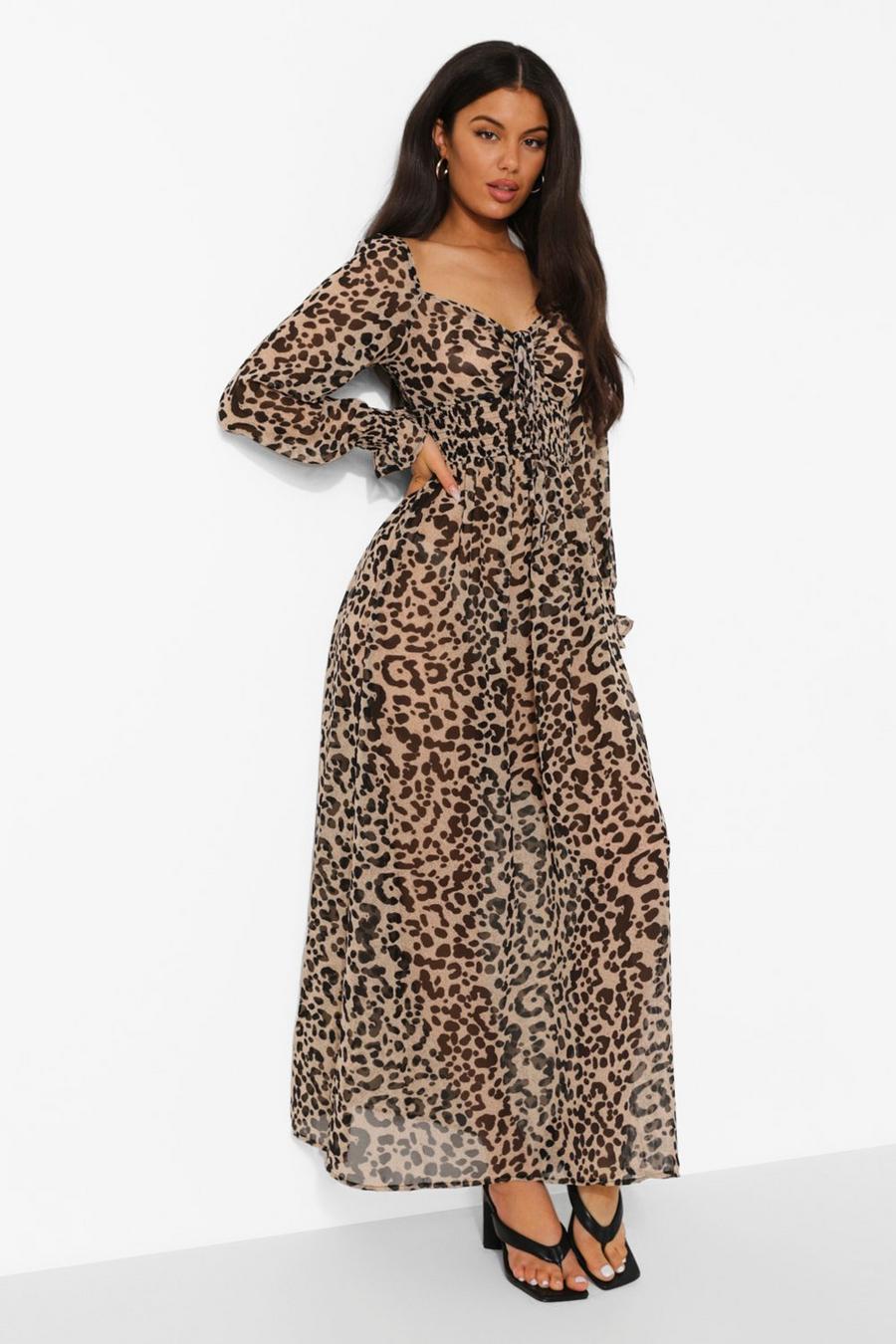 Stone Leopard Shirred Waist Maxi Dress image number 1