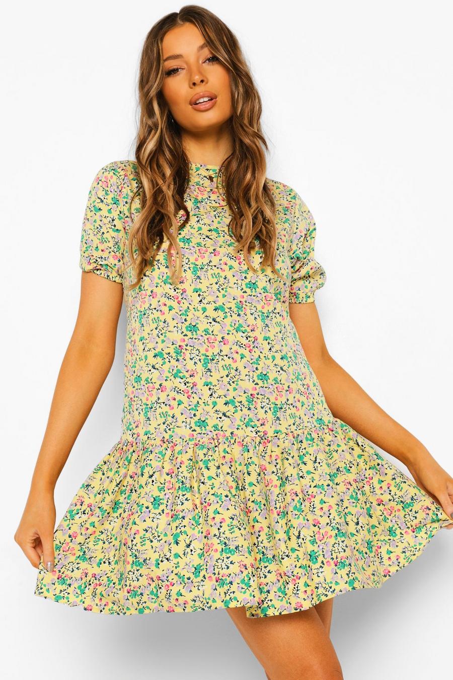 Yellow Woven Floral Shift Dress
