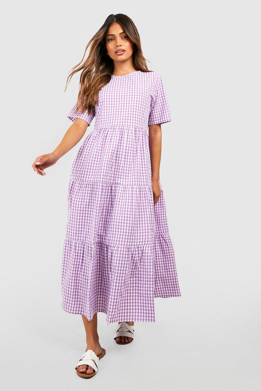 Lilac Cotton Gingham Midaxi Smock Dress image number 1