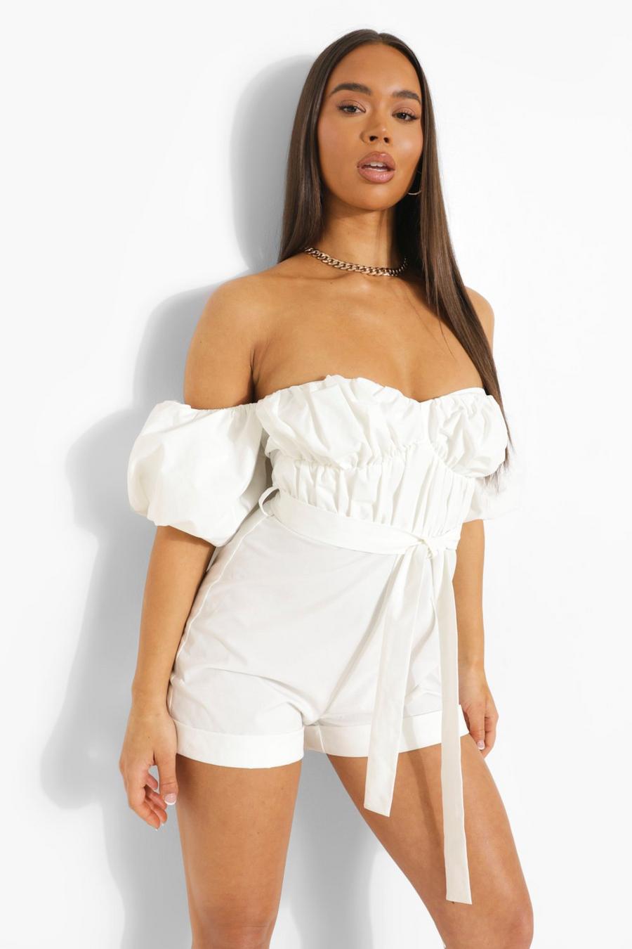 White Cotton Rouche Detail Playsuit image number 1