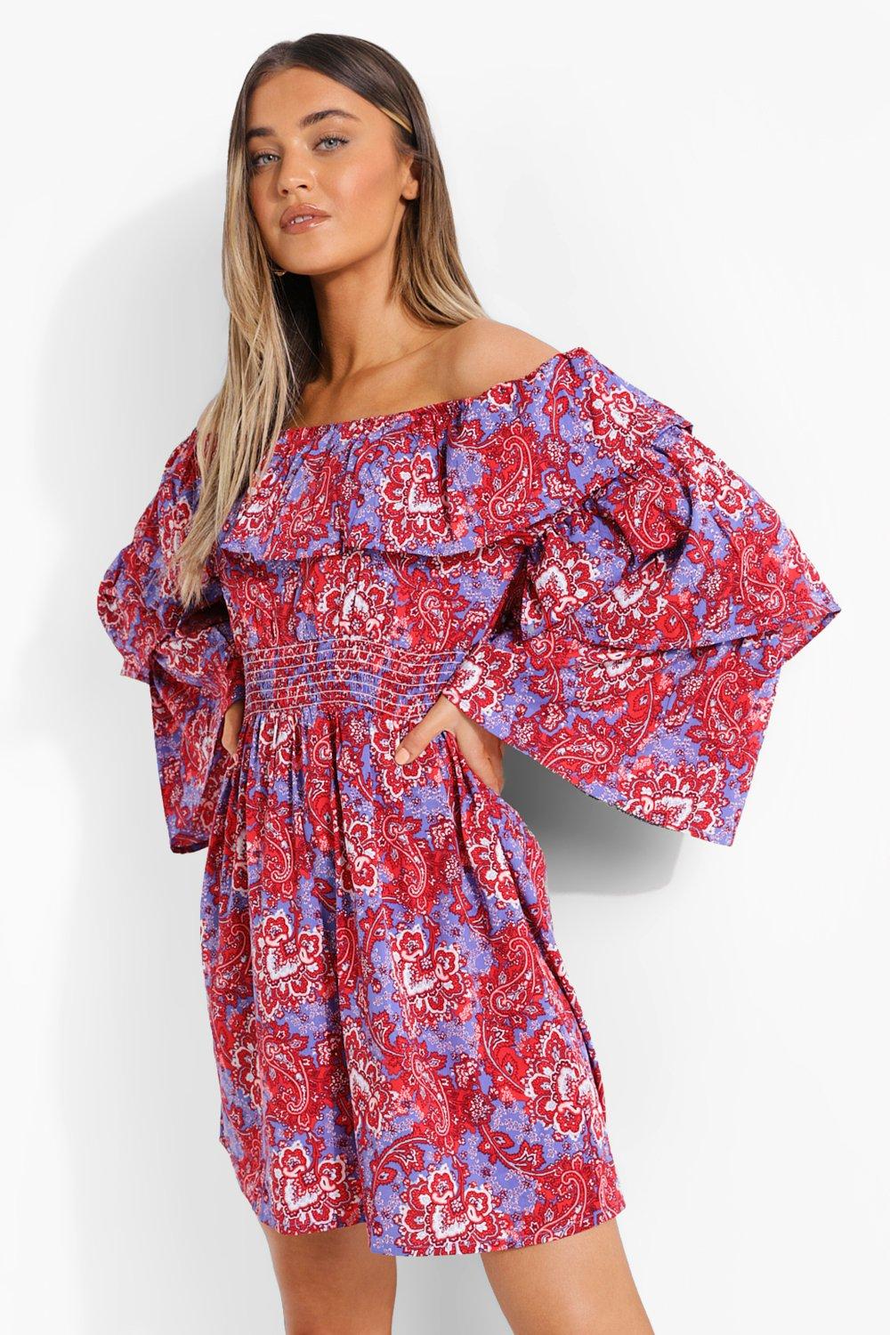 bardot paisley dress