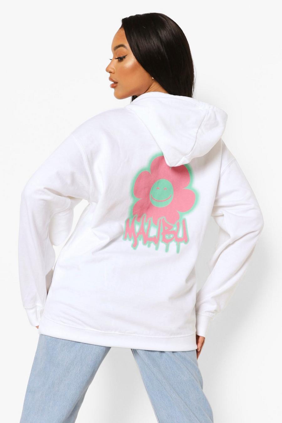White Daisy Print Back Print Hoodie image number 1