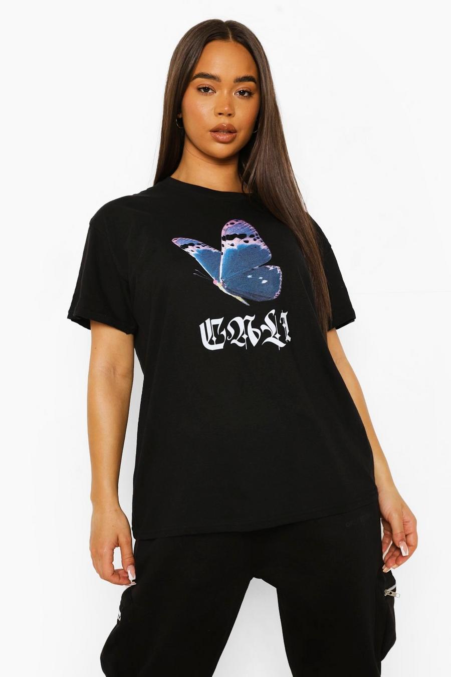 Black Butterfly Oversized T Shirt image number 1