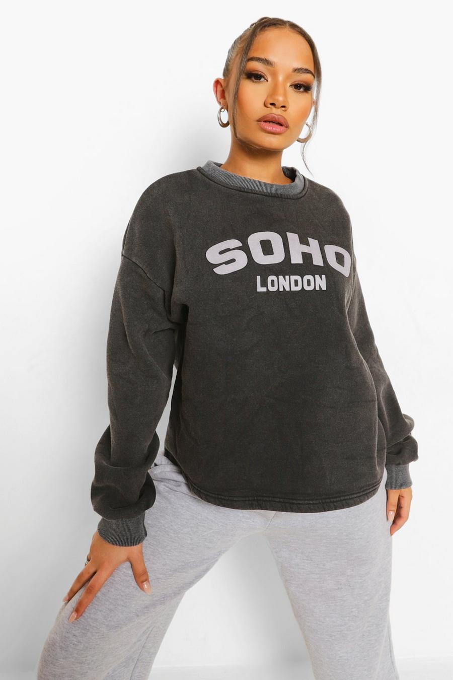 Black "Soho" Kort sweatshirt med tvättad effekt image number 1