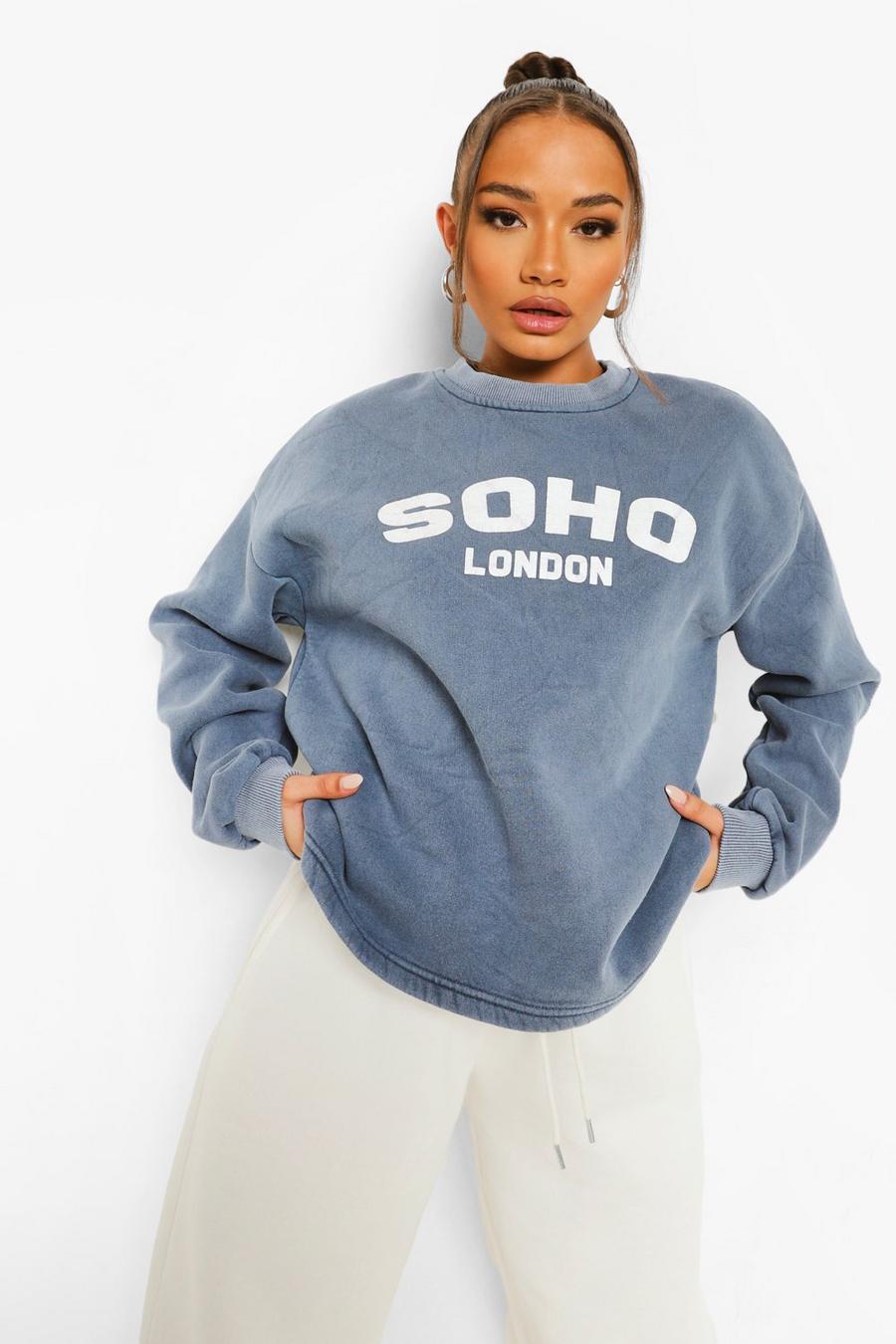 Denim "Soho" Kort sweatshirt med tvättad effekt image number 1