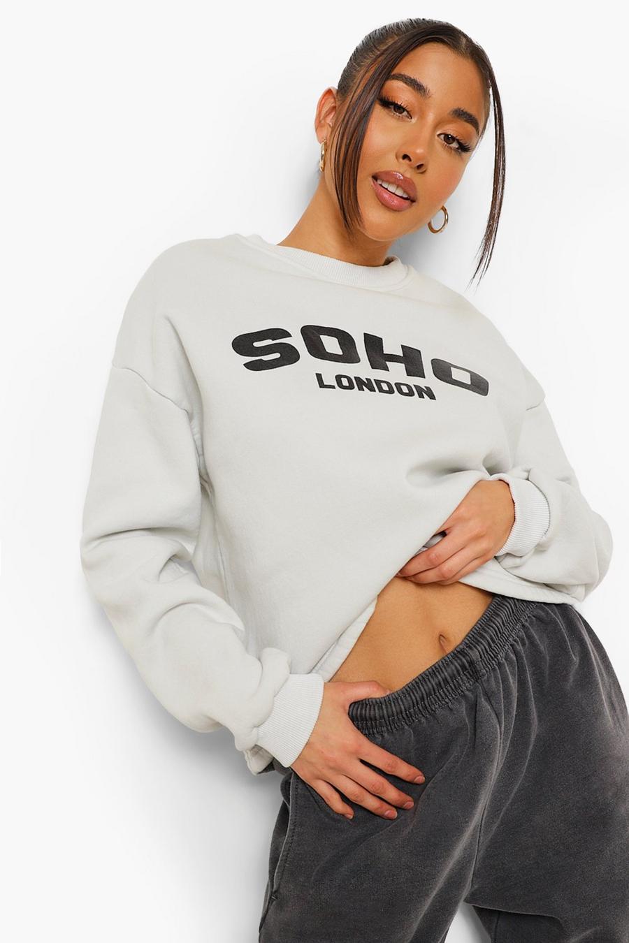 Ecru Soho Slogan Washed Crop Sweatshirt image number 1
