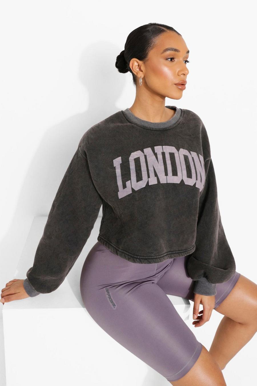 Black "London" Kort sweatshirt med tvättad effekt image number 1