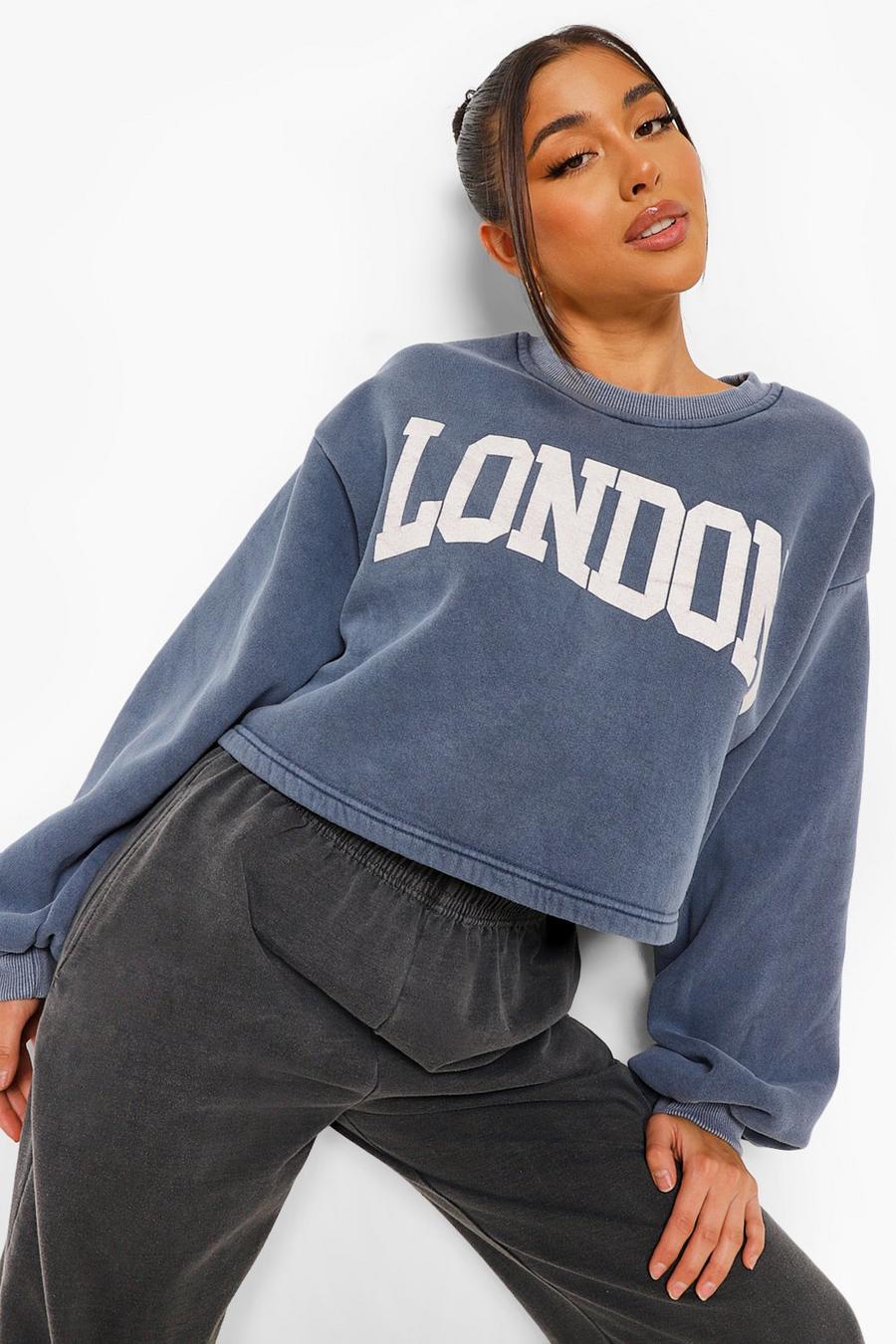Denim "London" Kort sweatshirt med tvättad effekt image number 1