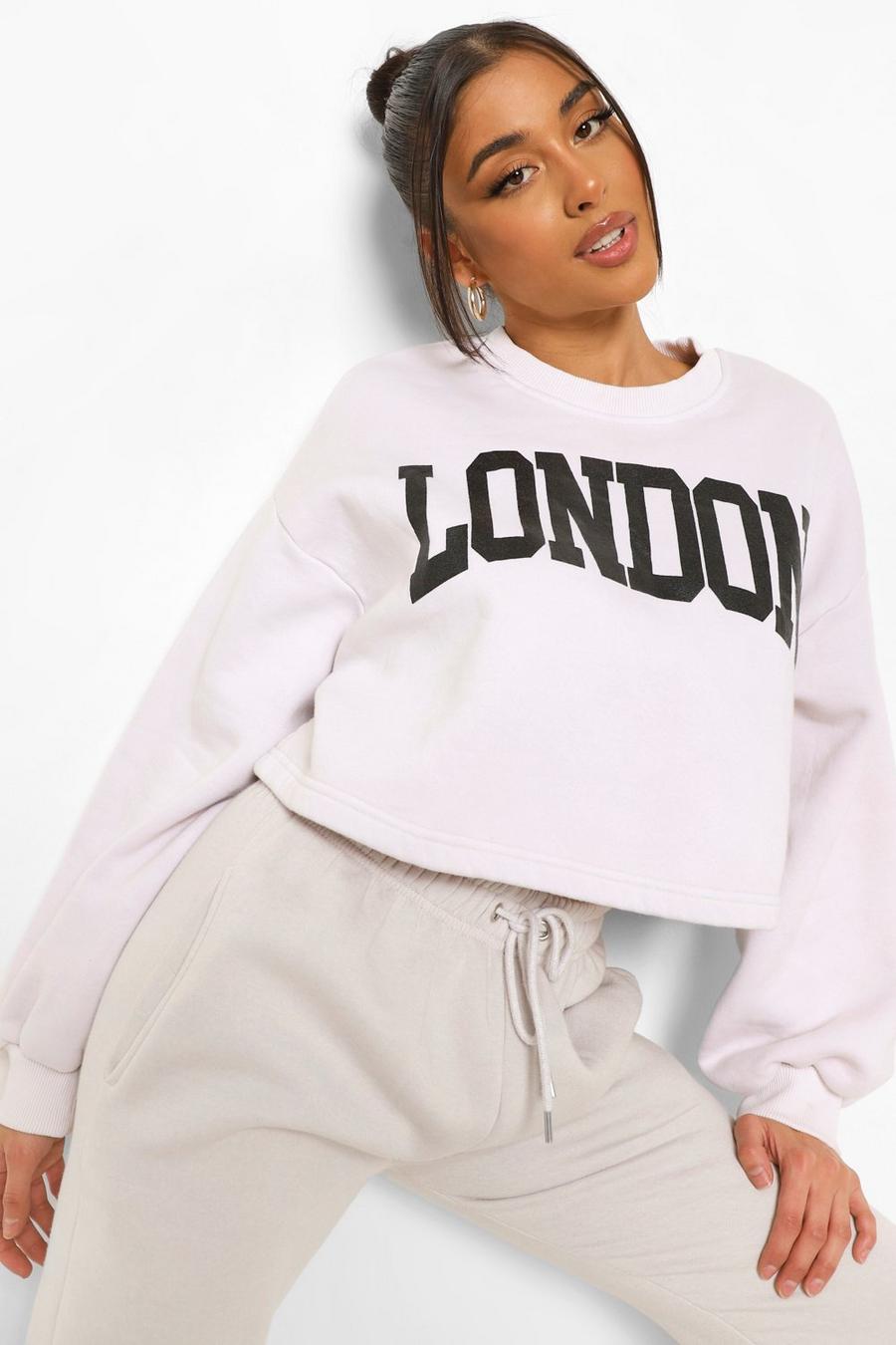 Ecru "London" Kort sweatshirt med tvättad effekt image number 1