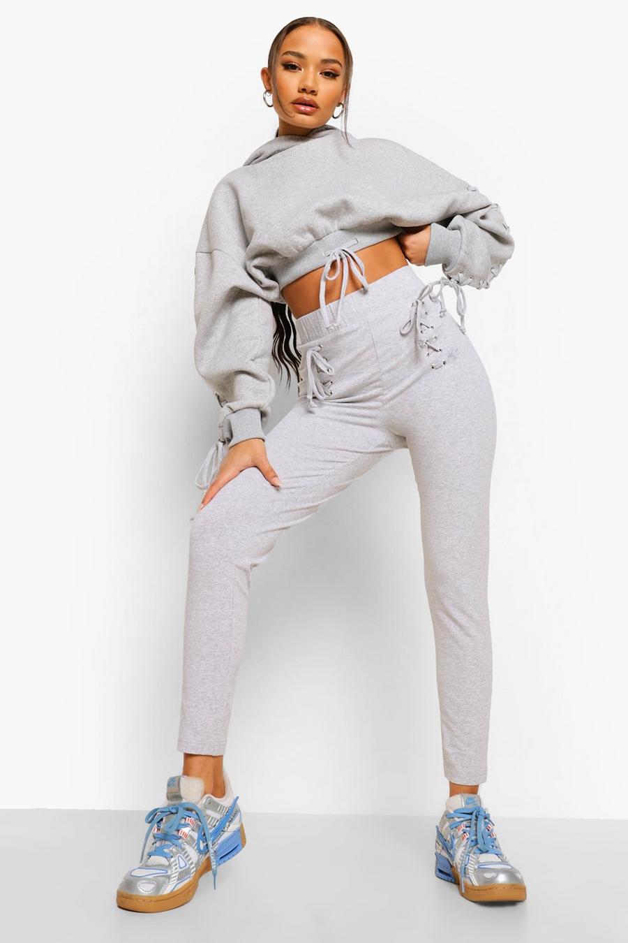 Grey marl Lace Up Cropped Tracksuit image number 1