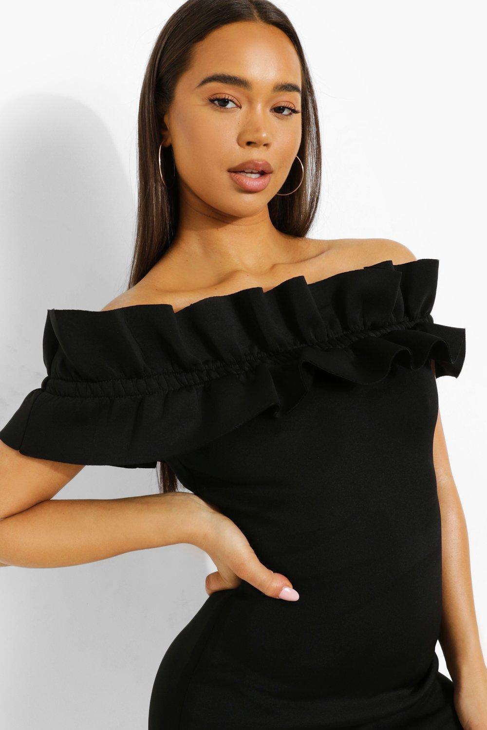 Black frill hotsell bardot dress