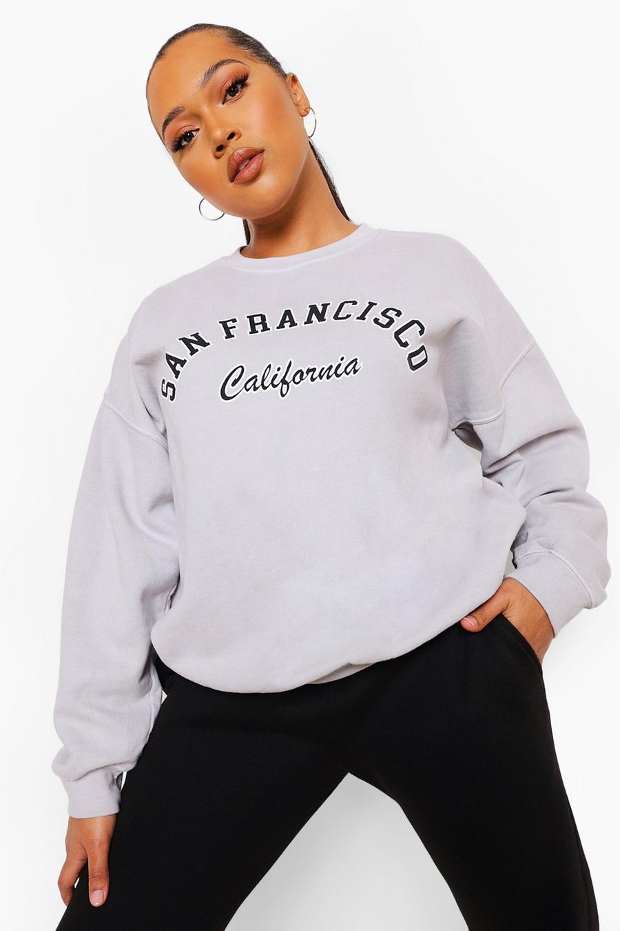 Plus Sweatshirt mit Überfärbung und „San Francisco“-Print, Grau image number 1