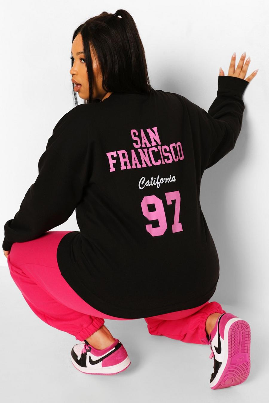 Sudadera estampada en la espalda de San Francisco Plus, Negro image number 1