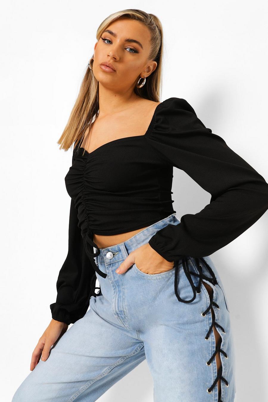 Rib Ruched Long Sleeve Top image number 1
