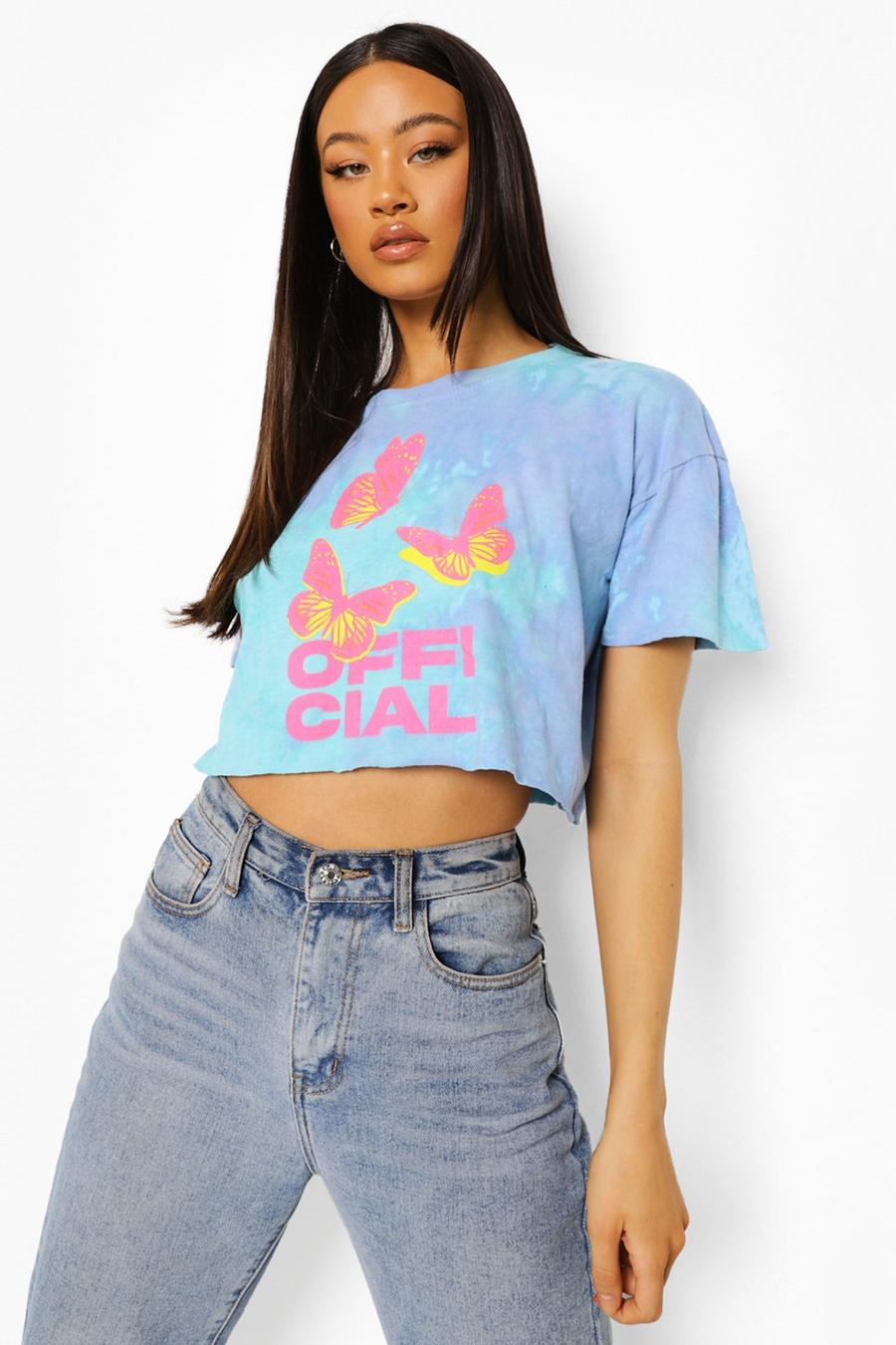 Blue Tie Dye Butterfly Official Cropped T Shirt image number 1