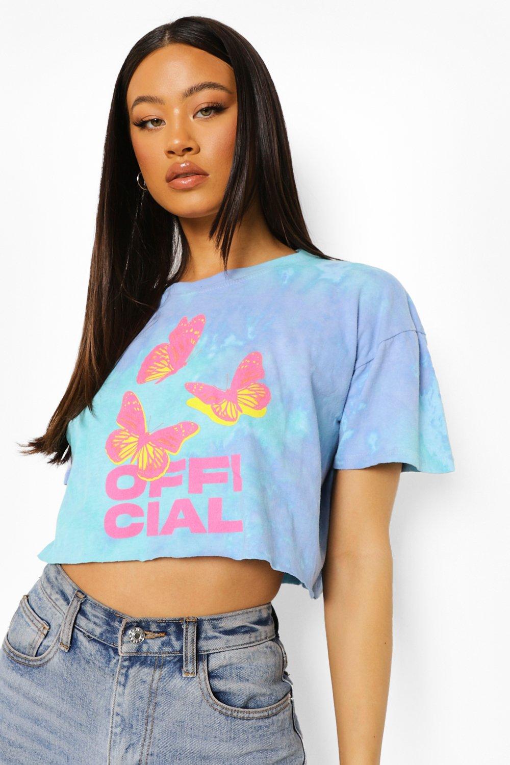 Camiseta destenida corta con mariposa boohoo ES