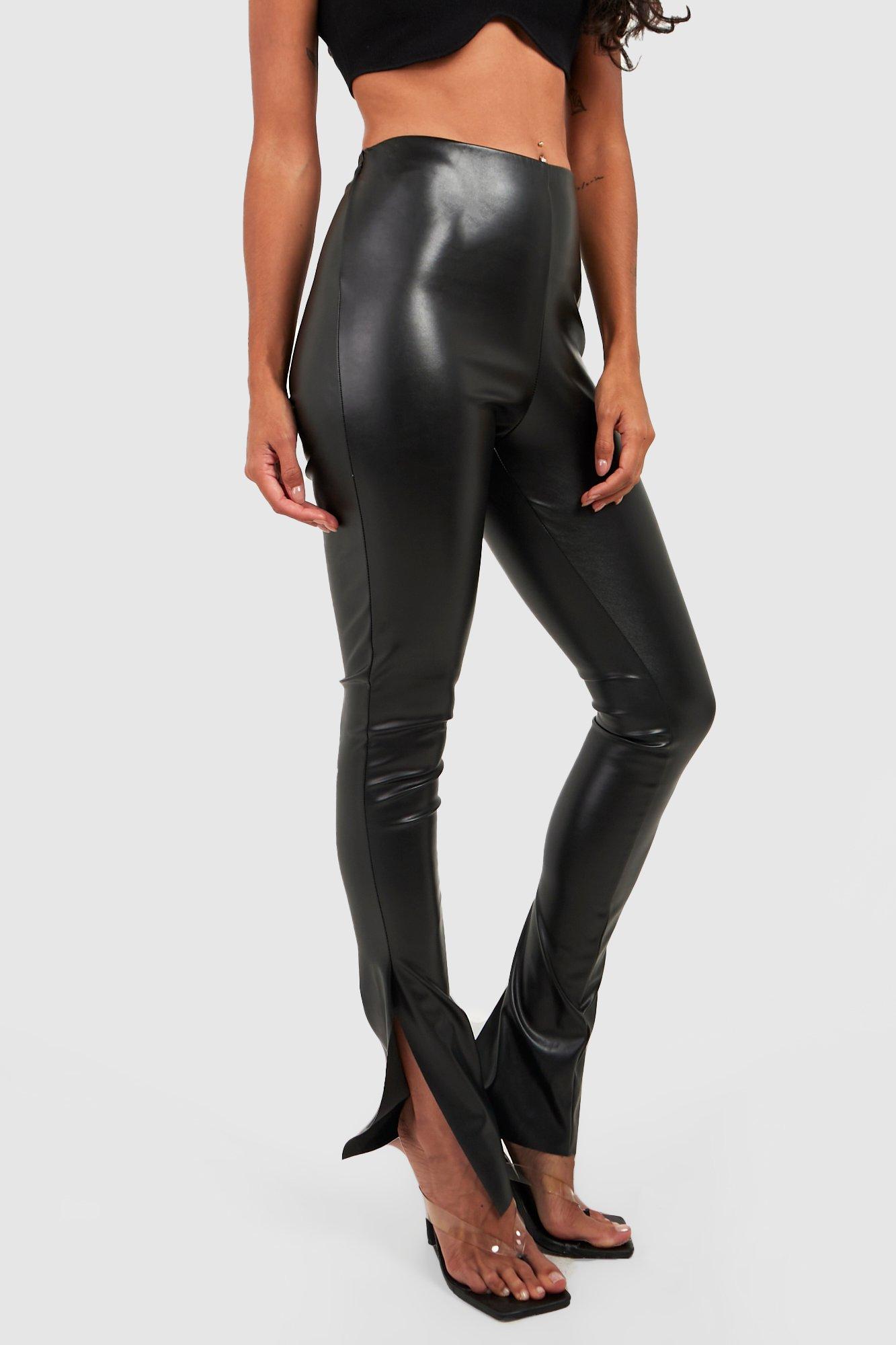 High Waisted Shiny Split Hem Leggings