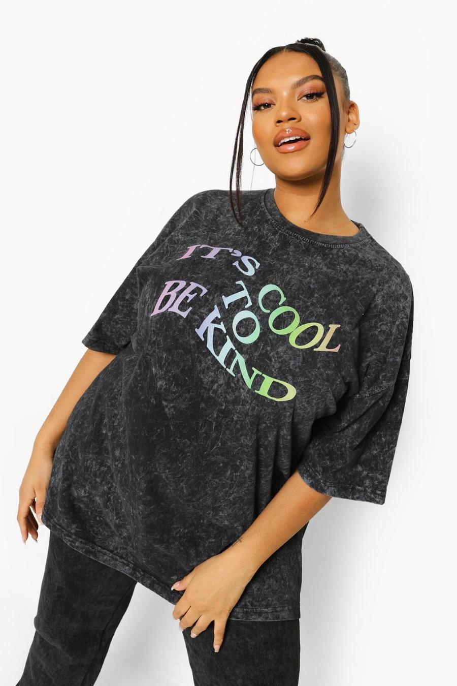Charcoal grå Plus - 'Be Kind' Stentvättad t-shirt