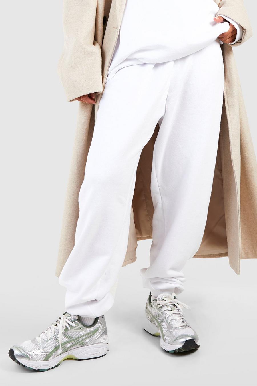Pantaloni tuta felpati in fibre riciclate, White blanco