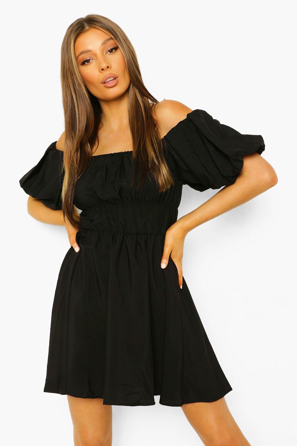 Women's Off The Shoulder Rouched Skater Dress | Boohoo UK