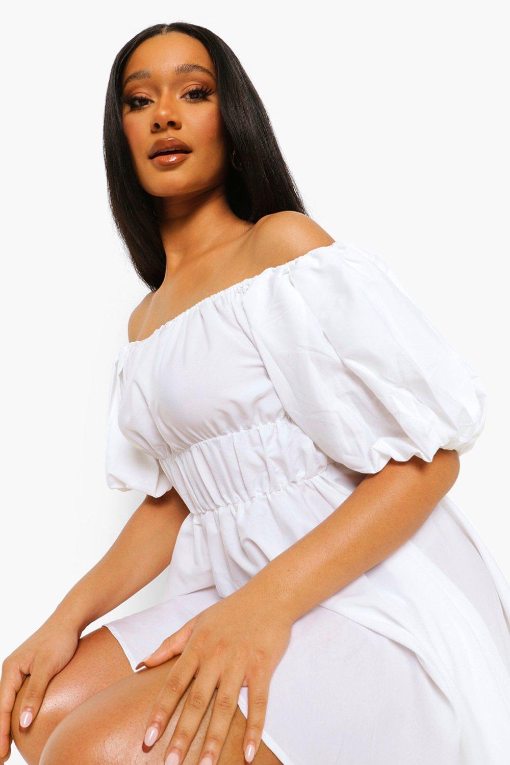 Off Shoulder Ruched Skater Dress boohoo