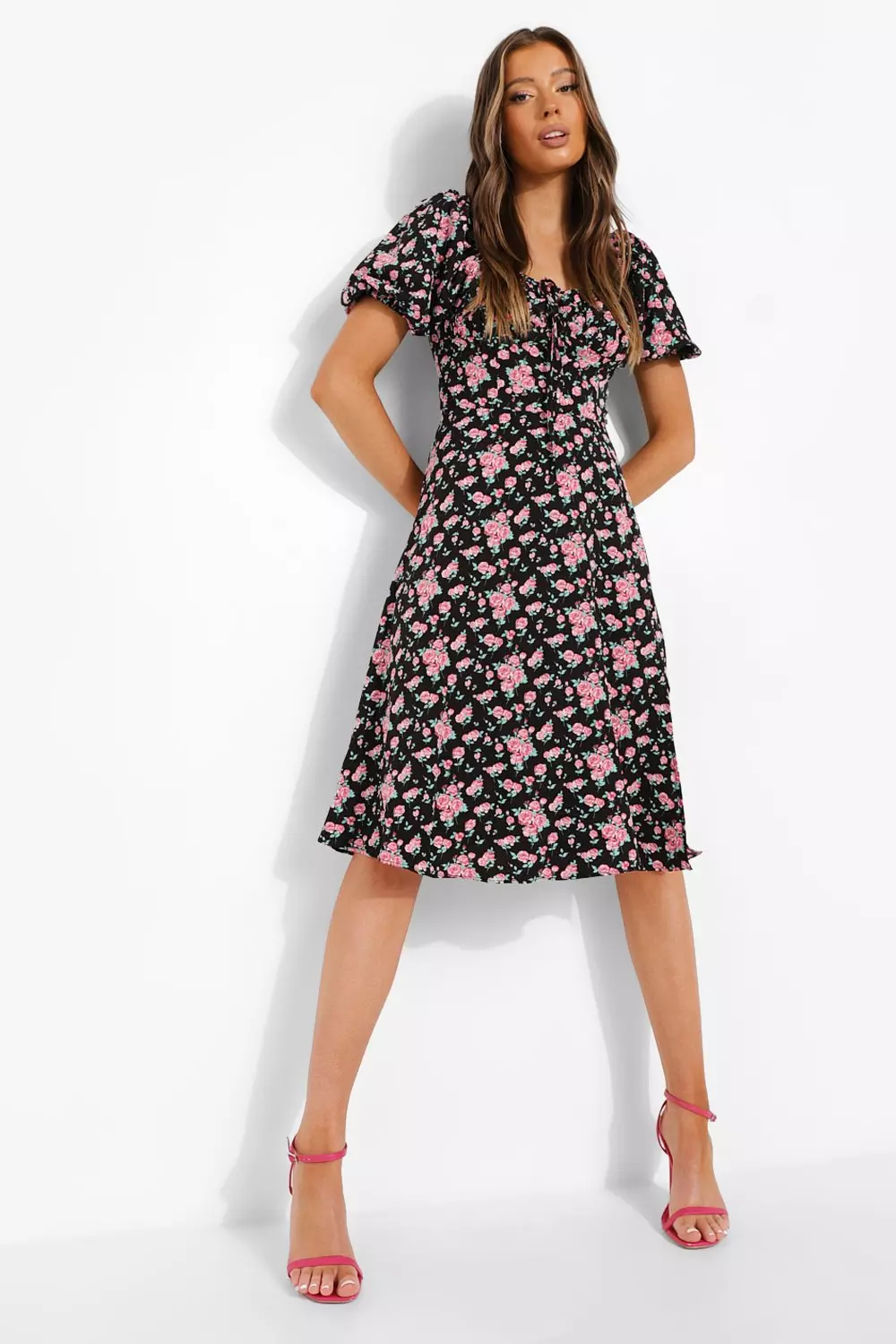 Ditsy Floral Puff Sleeve Midi Dress