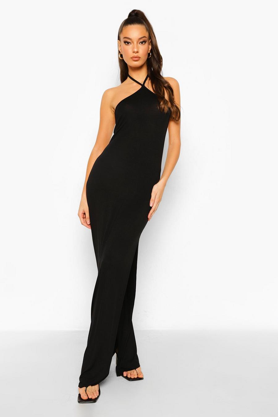 Black Halterneck Side Split Maxi Dress image number 1
