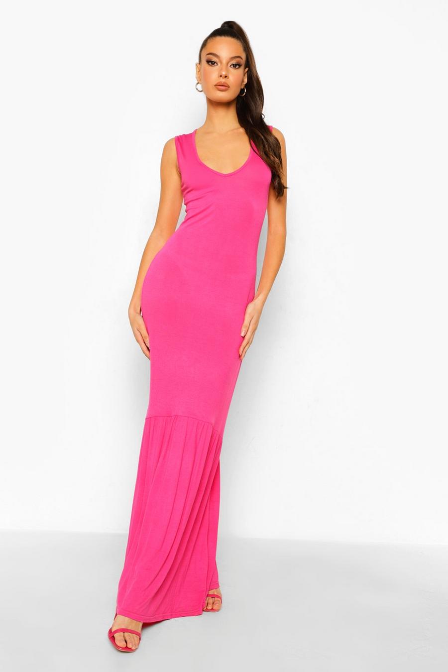 Hot pink Basic V Neck Drop Hem Maxi Dress image number 1