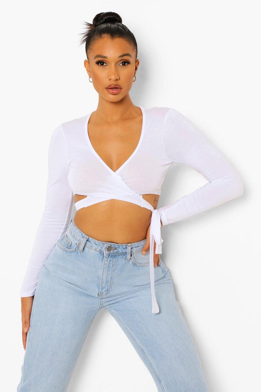 White Notch Detail Cut Out Crop Top image number 1