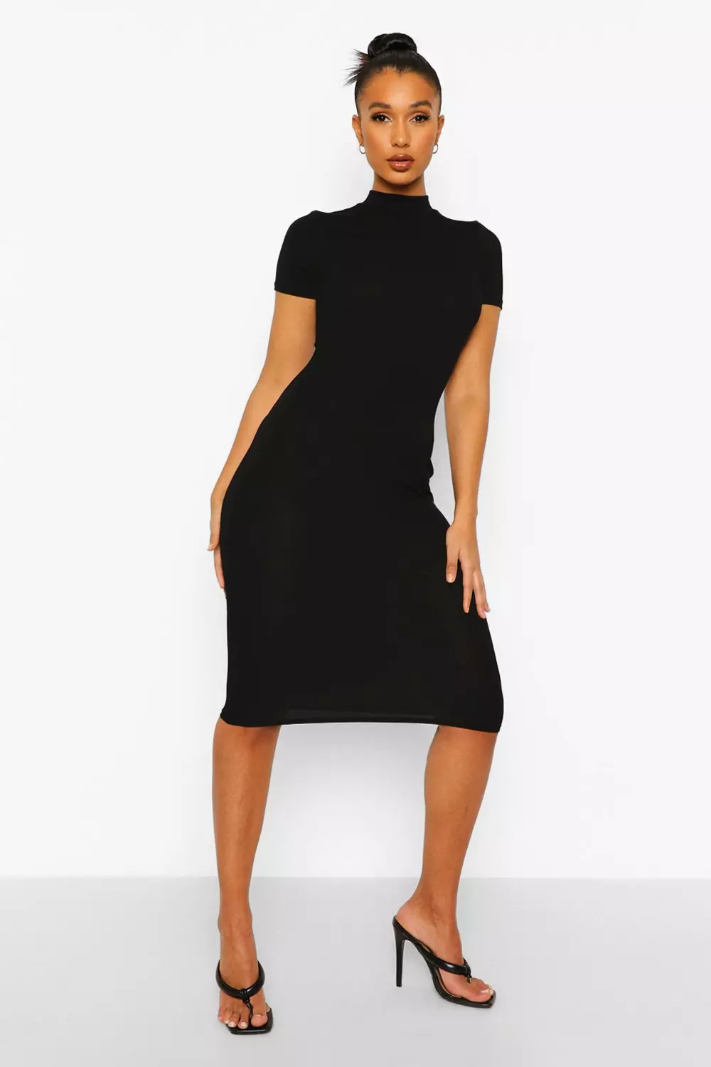 Black midi bodycon 2025 dress short sleeve