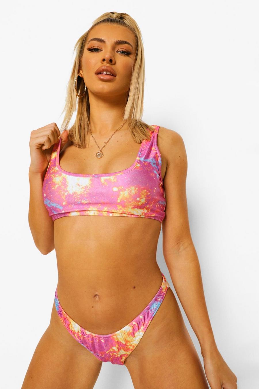 Pink Mönstrad bikinitopp med låg urringning image number 1