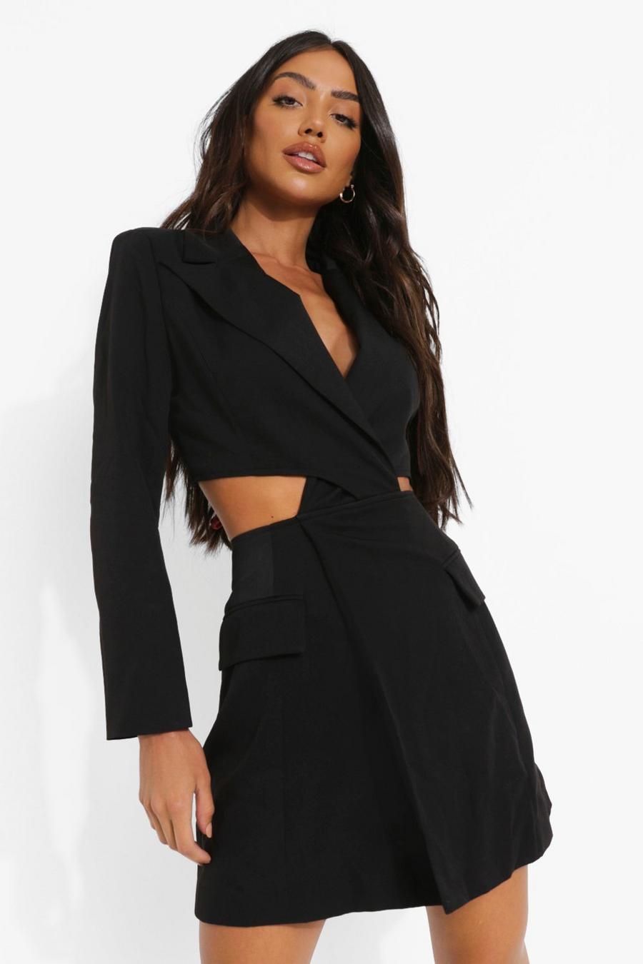 Black Twist Cut Out Pocket Detail Blazer Dress