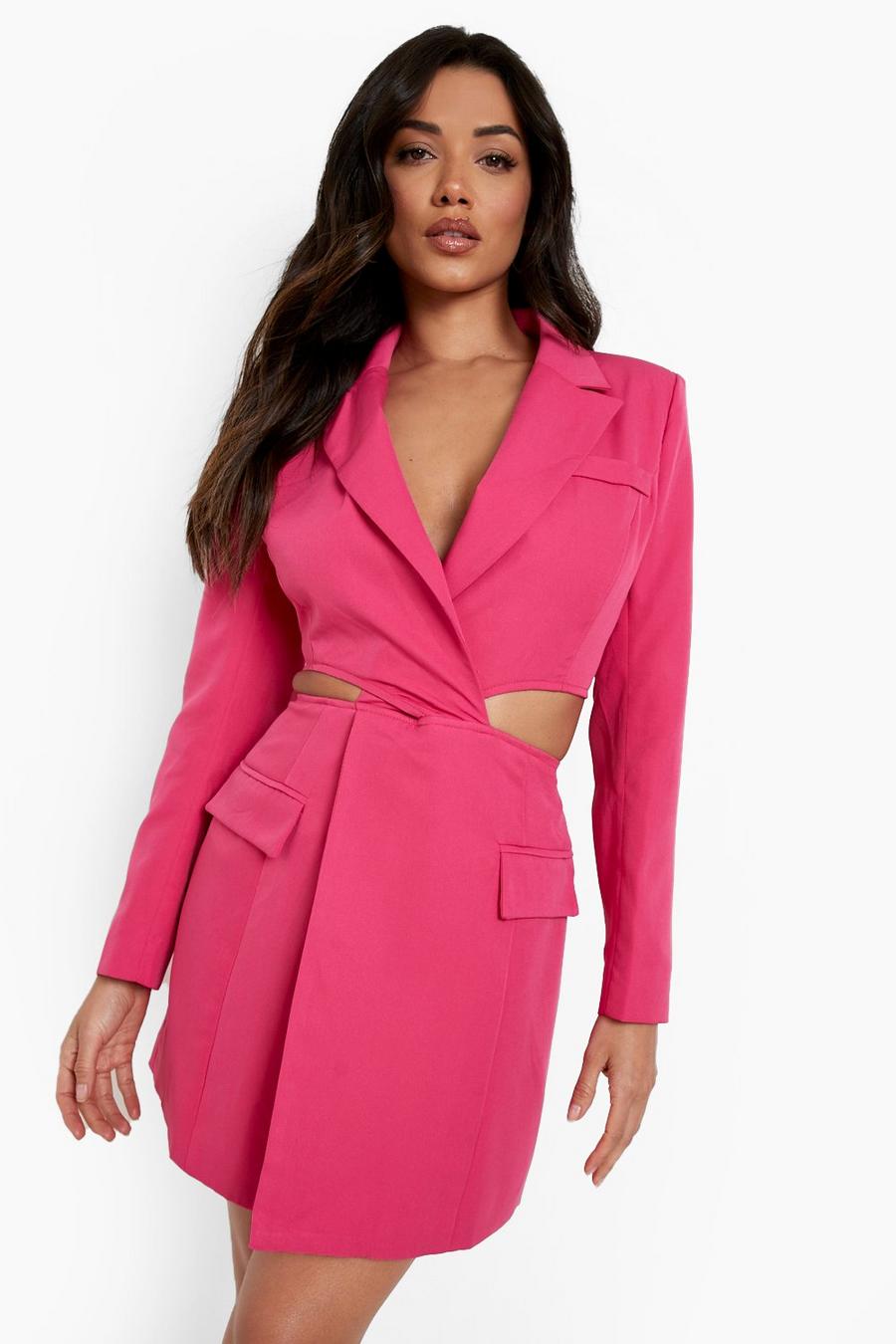 Hot pink Twist Cut Out Pocket Detail Blazer Dress
