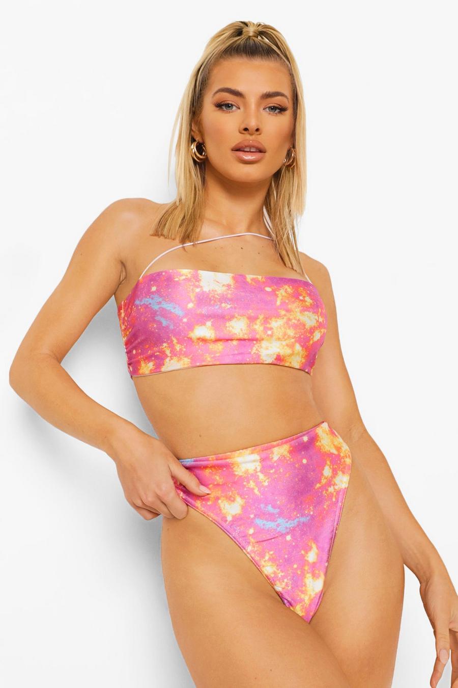 Pink Star Galaxy Print High Waist Bikini Brief image number 1