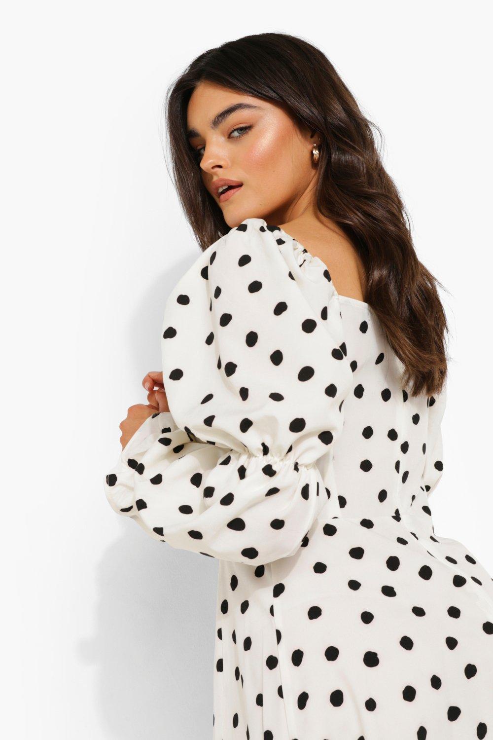 cream polka dot midi dress