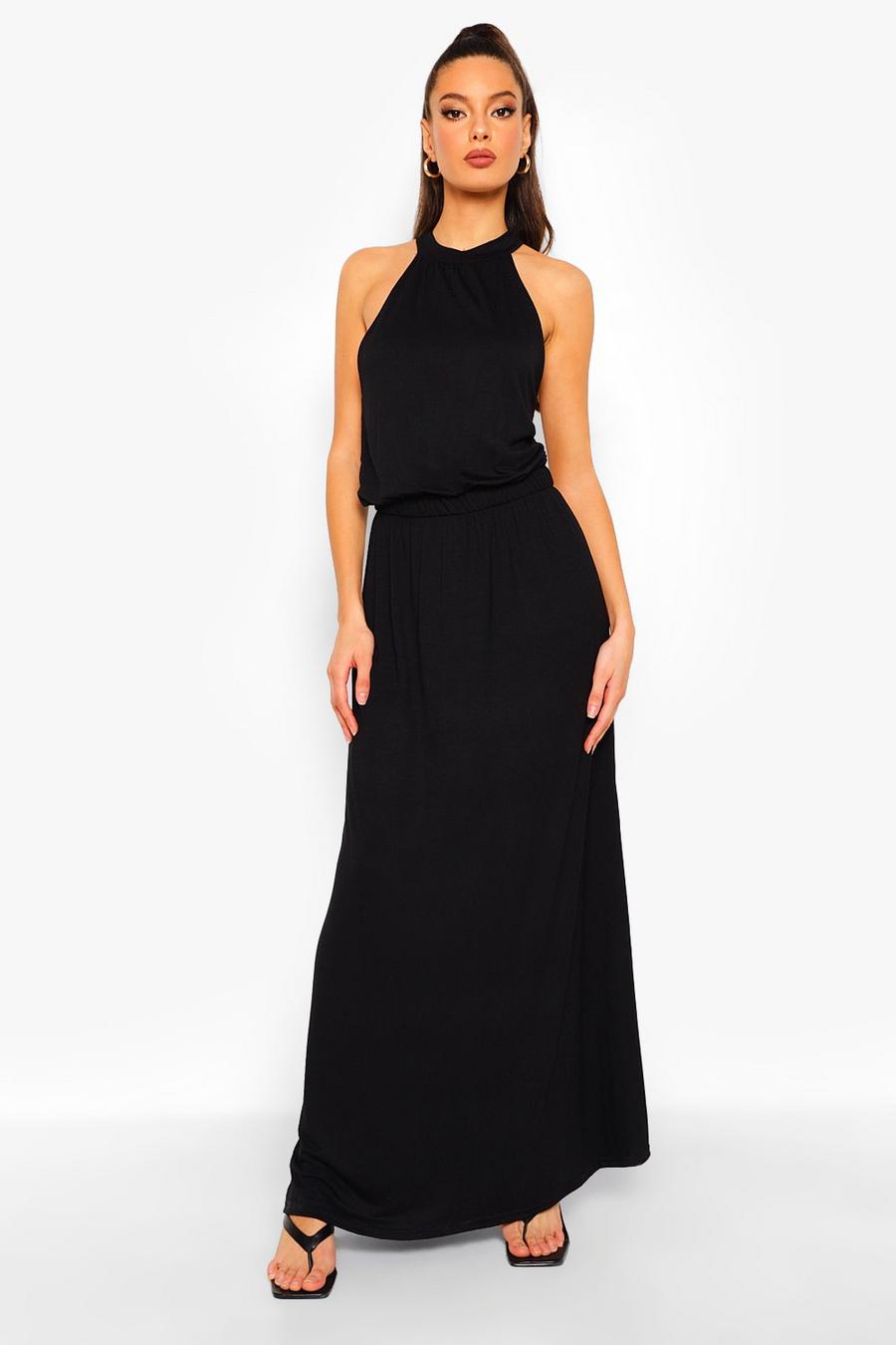 Black Shirred Waist Sleeveless Maxi Dress image number 1
