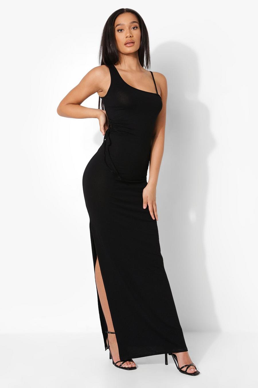 Black Asymmetric Neck Cut Out Maxi Dress image number 1