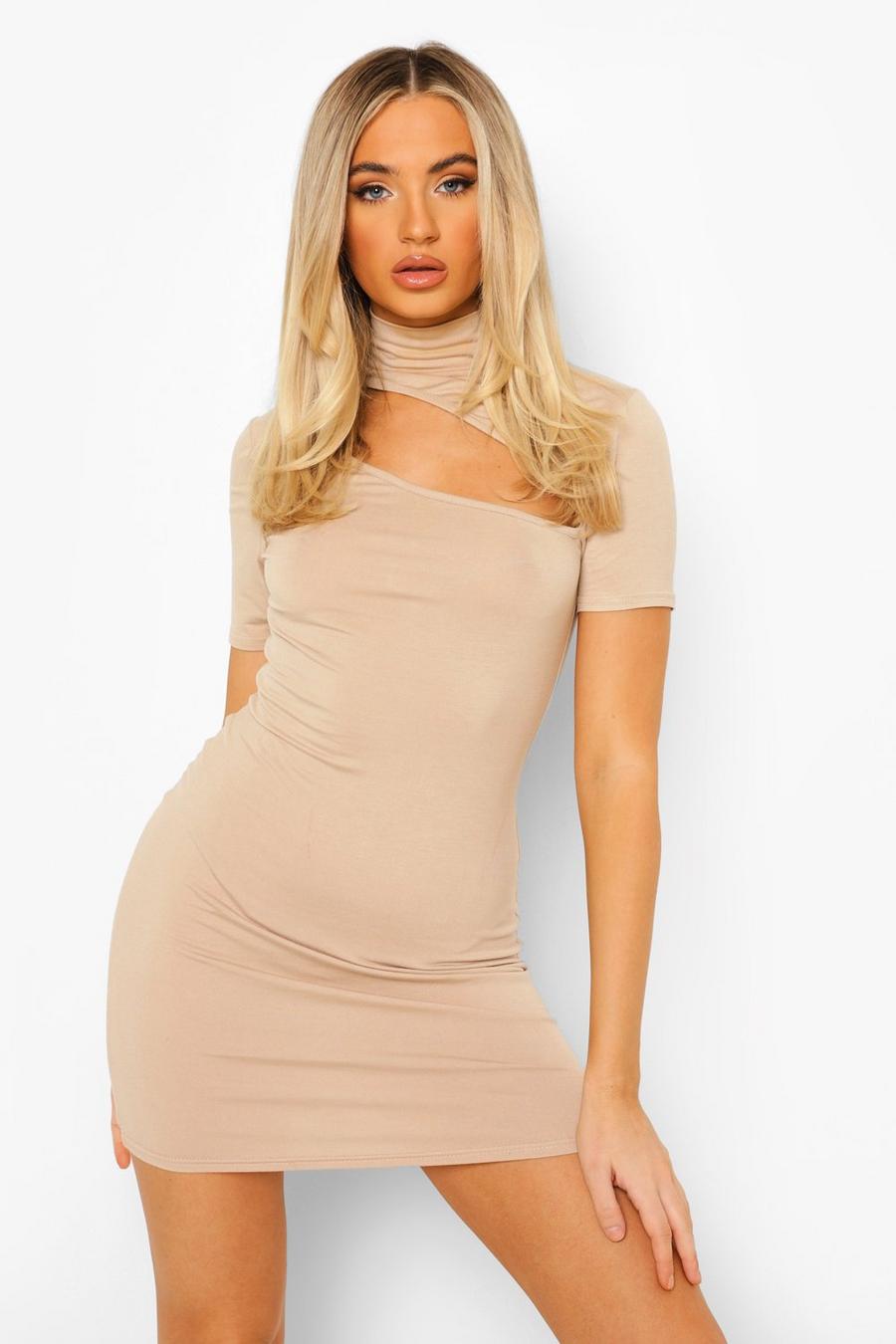Stone High Neck Cut Out Mini Dress image number 1