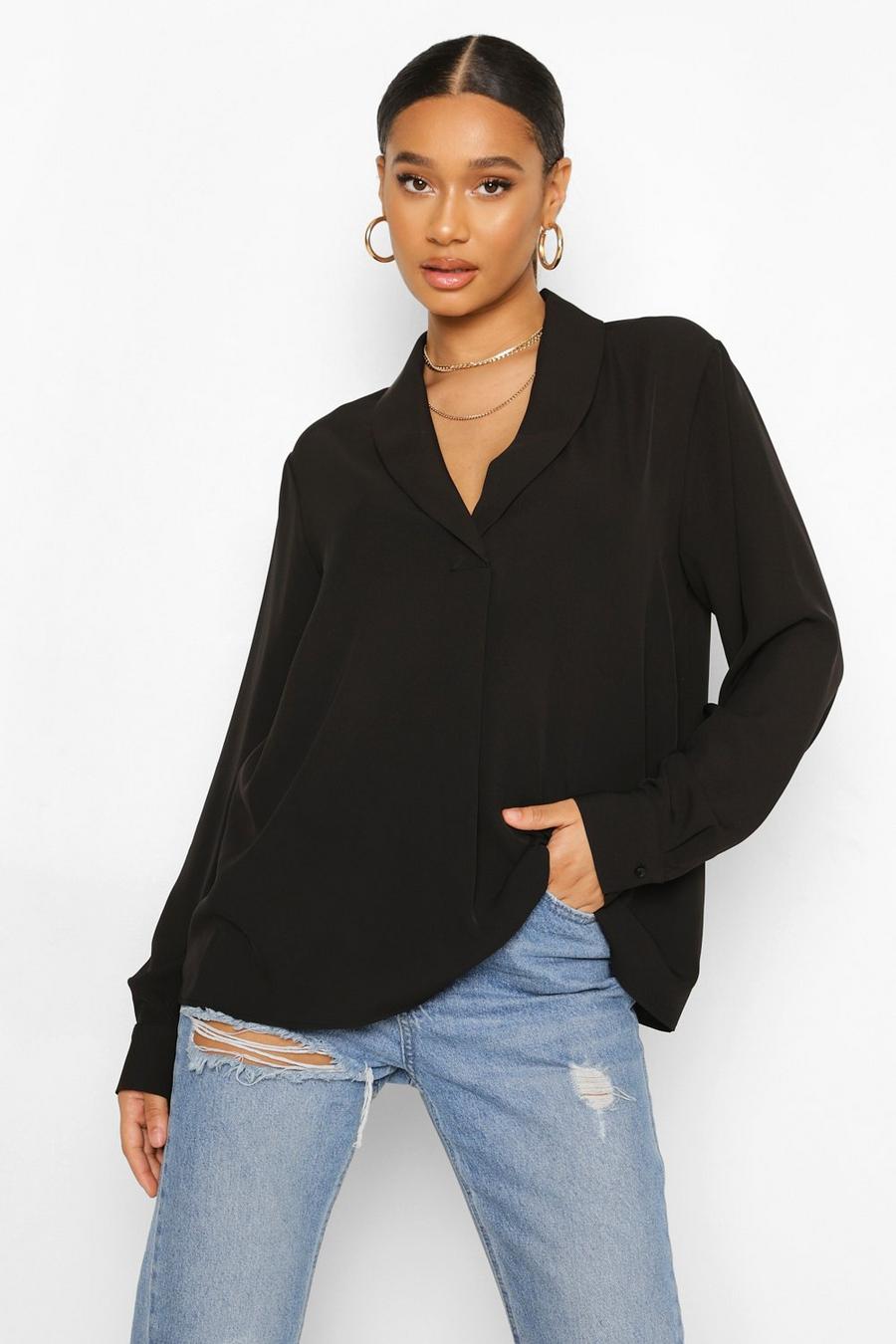 Black Long Sleeve Collared Blouse image number 1