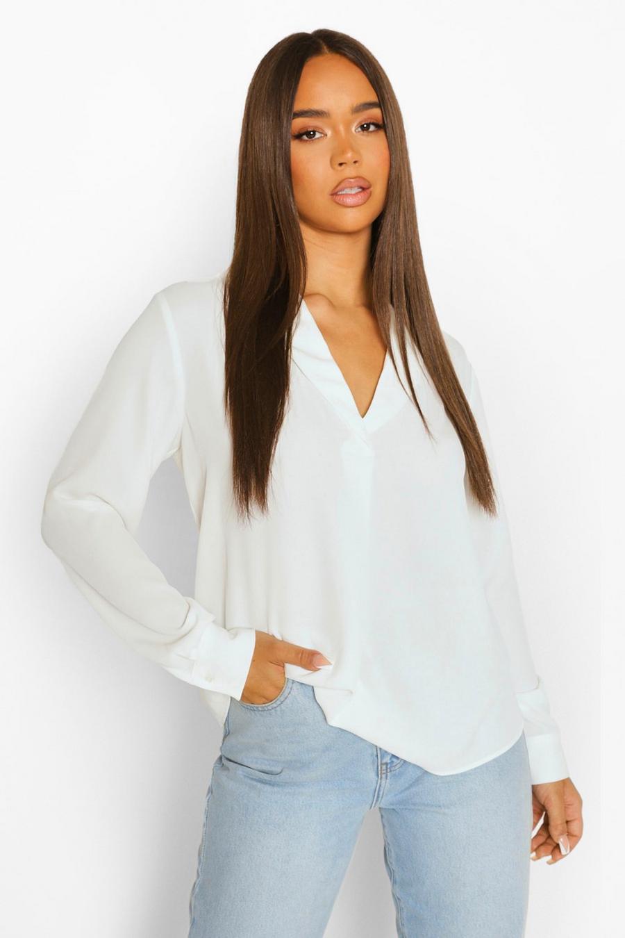 Ivory Long Sleeve Collared Blouse image number 1