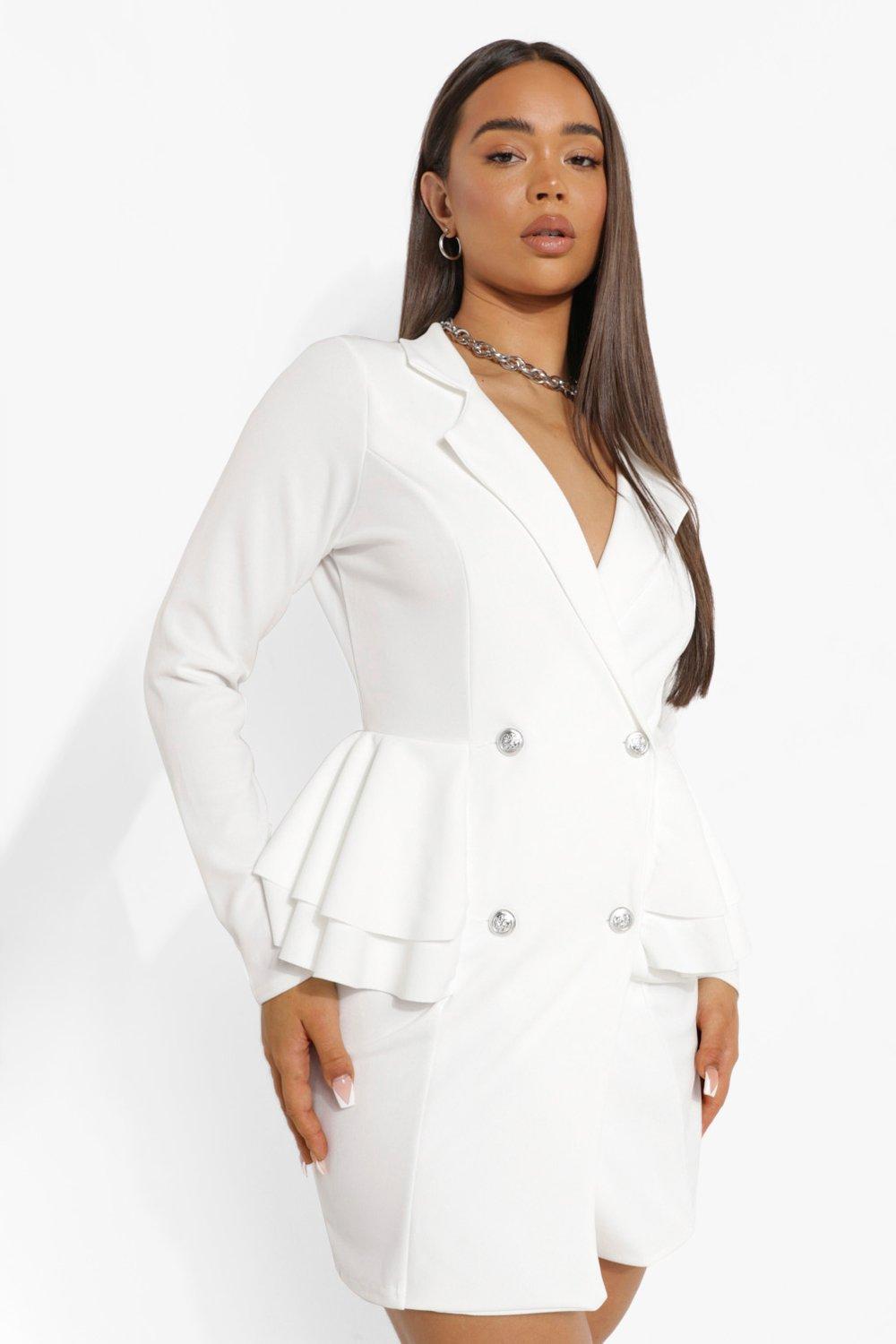white frill blazer