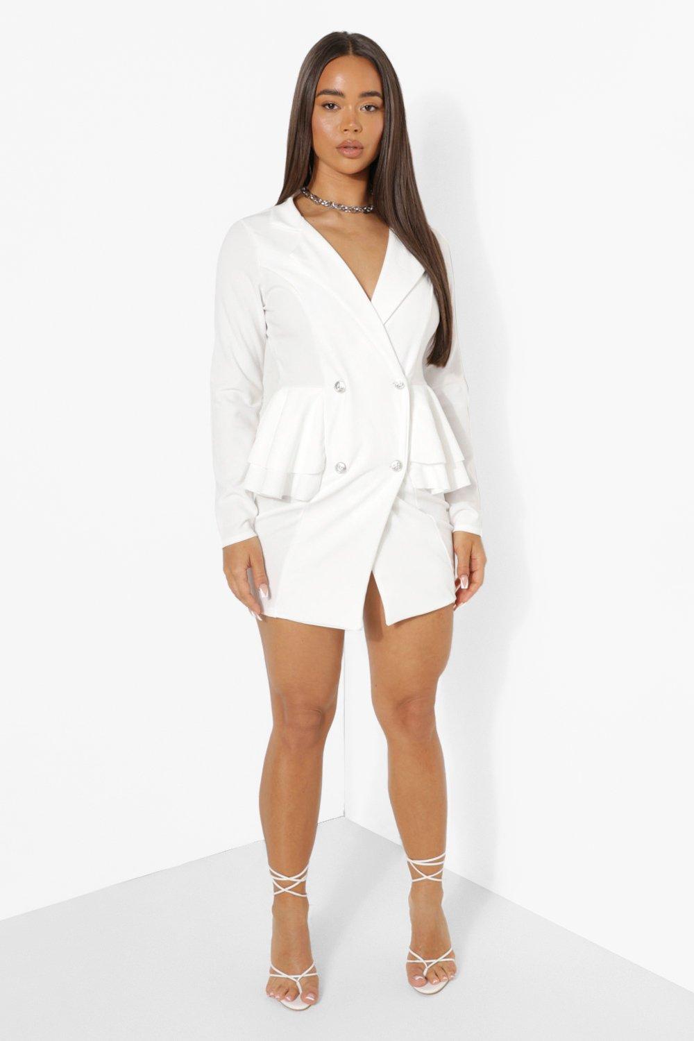 white frill blazer